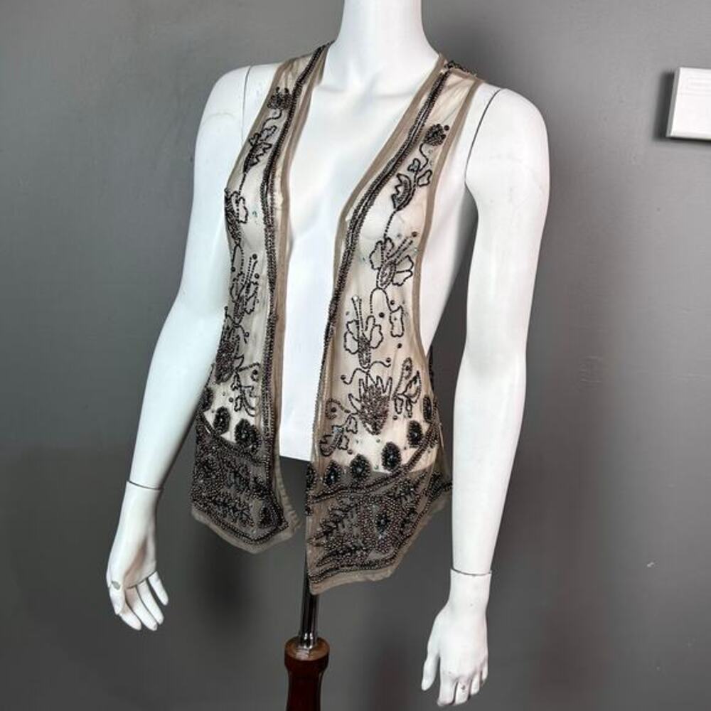 Free people vest M / L western sheer beaded eclectic rodeo‎ festival kimono